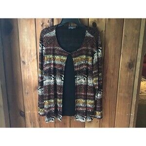 Elementz Woman Brown Layered Top Size 2X Striped Long Sleeves Animal Print